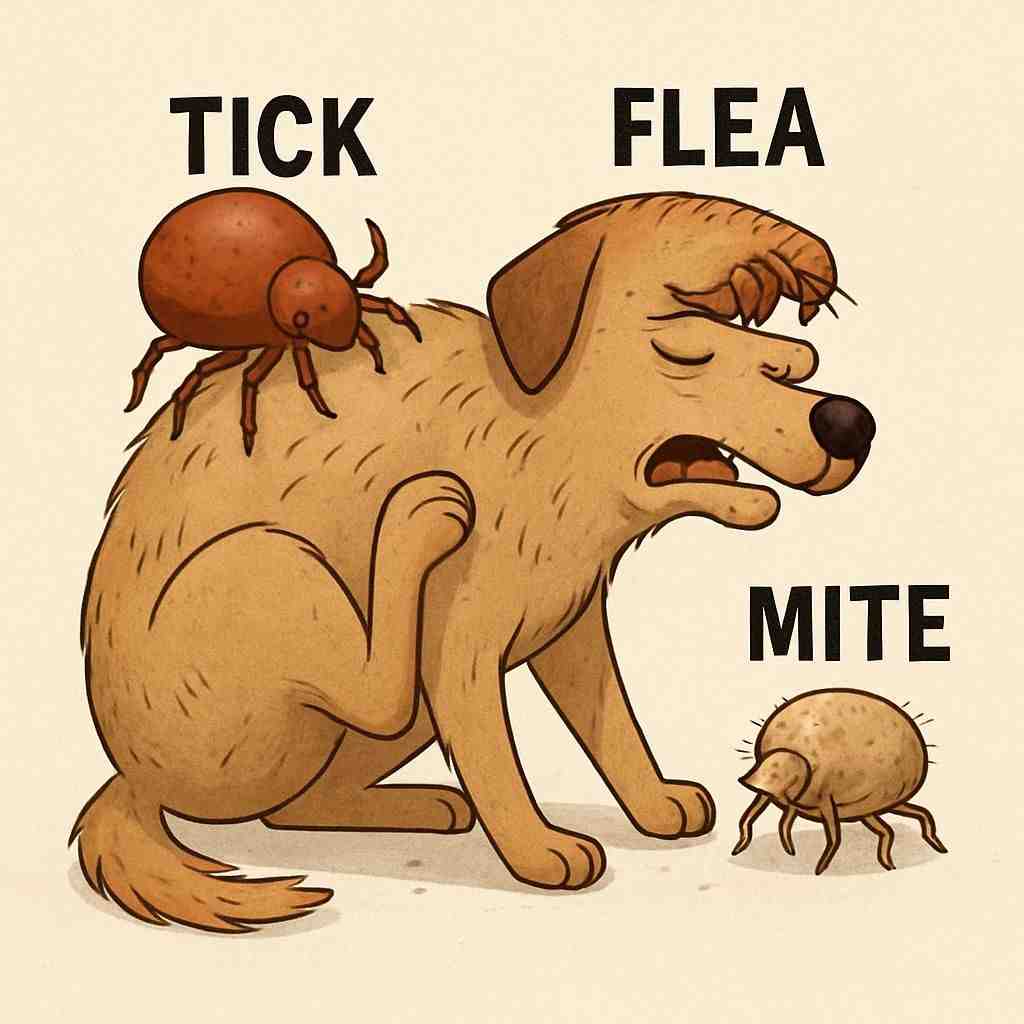 ticks,fleas parasites on dog