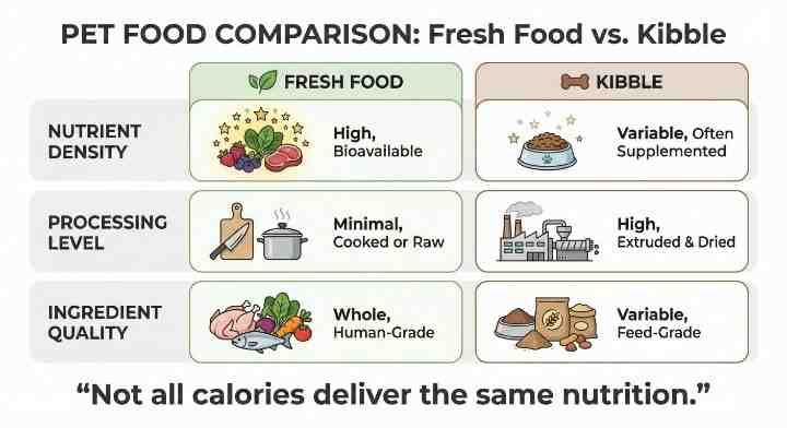 Nutritional Profiles Fresh Dog Food vs. Kibble